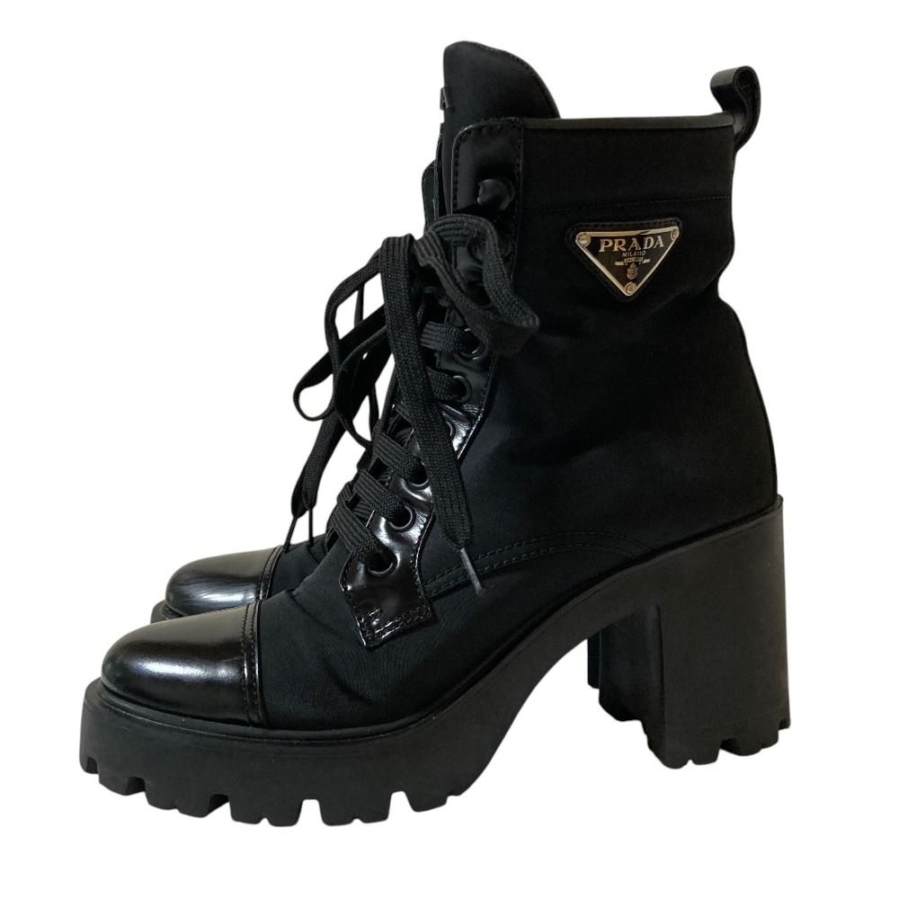 Prada Re-Nylon Triangle Plate Lace-up Boots Black Autumn Winter — view 2