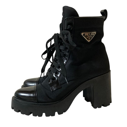 Prada Re-Nylon Triangle Plate Lace-up Boots Black Autumn Winter — view 2