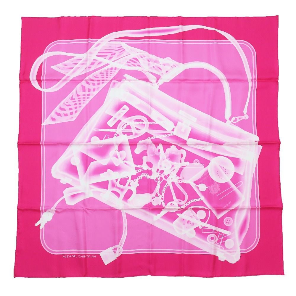 Hermes Silk 100% Carre 90 Please Check in Scarf Kelly Bag Pink