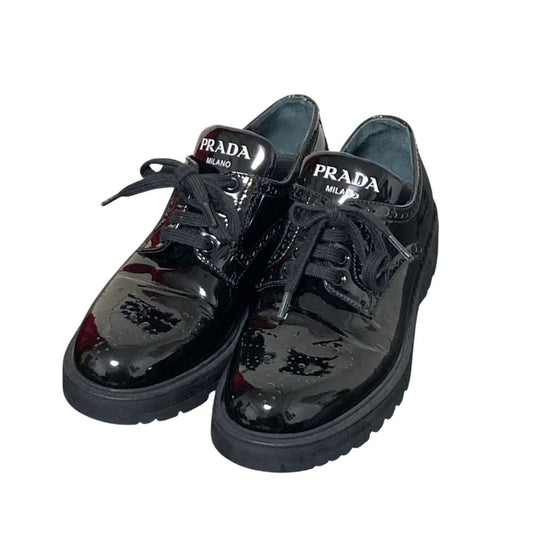 Prada Logo Patent Leather Lace-up Sneakers Black Spring Summer Fall