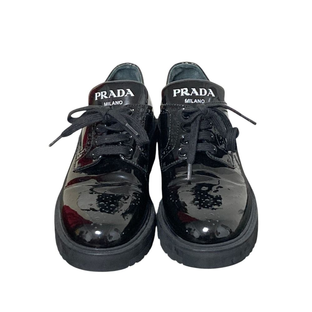 Prada Logo Patent Leather Lace-up Sneakers Black Spring Summer Fall — view 2