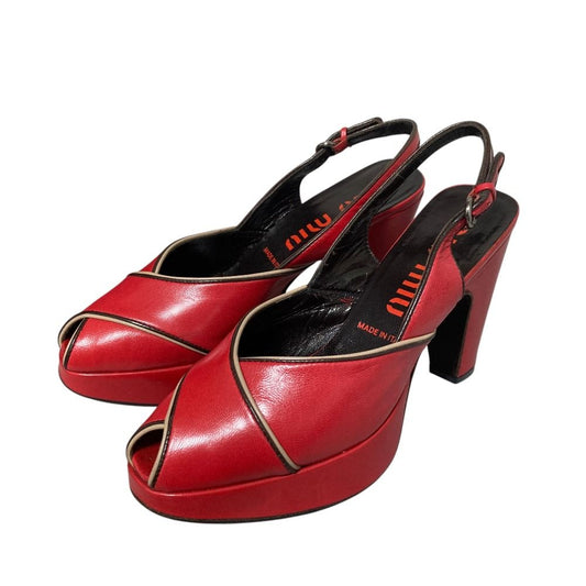 Miu Miu Vintage Cross Strap Slingback Pump Sandals Red Spring Summer Fall