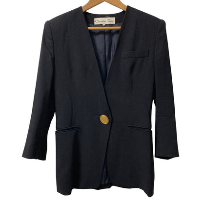 Dior Vintage Striped Oval Button Collarless Jacket Black Spring Summer Fall S