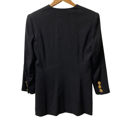 Dior Vintage Striped Oval Button Collarless Jacket Black Spring Summer Fall S — view 3