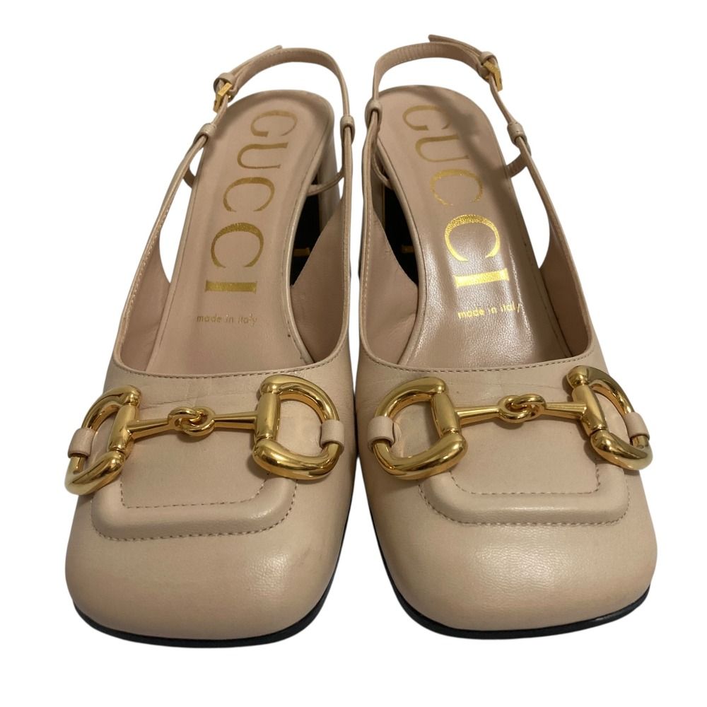 Gucci Horsebit Square Toe Chunky Heel Slingback Pumps Pink Beige Spring — view 2