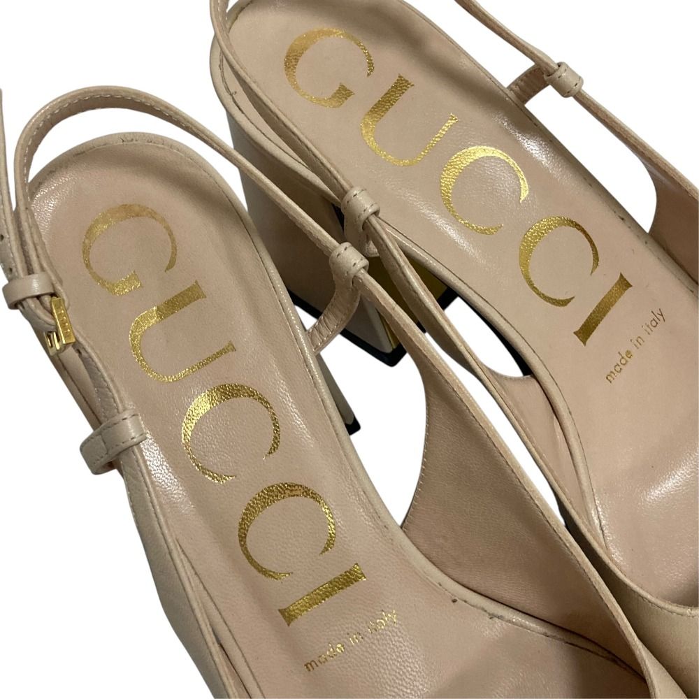 Gucci Horsebit Square Toe Chunky Heel Slingback Pumps Pink Beige Spring — view 7
