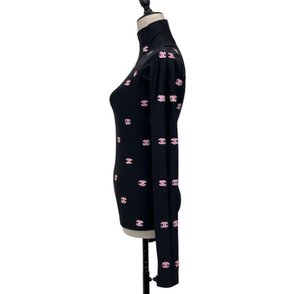 Chanel CC Logo Stretch Jersey Top Black Pink Spring Summer Fall Winter 34 — view 3