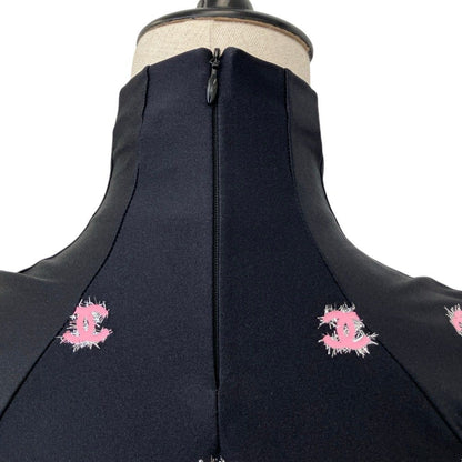 Chanel CC Logo Stretch Jersey Top Black Pink Spring Summer Fall Winter 34 — view 5