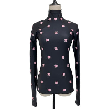 Chanel CC Logo Stretch Jersey Top Black Pink Spring Summer Fall Winter 34