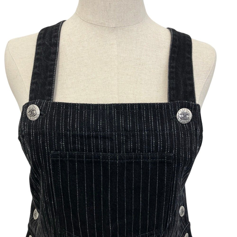 Chanel 22C CC Logo Button Stripe Overalls Black Spring Summer Fall Winter 38 — view 4