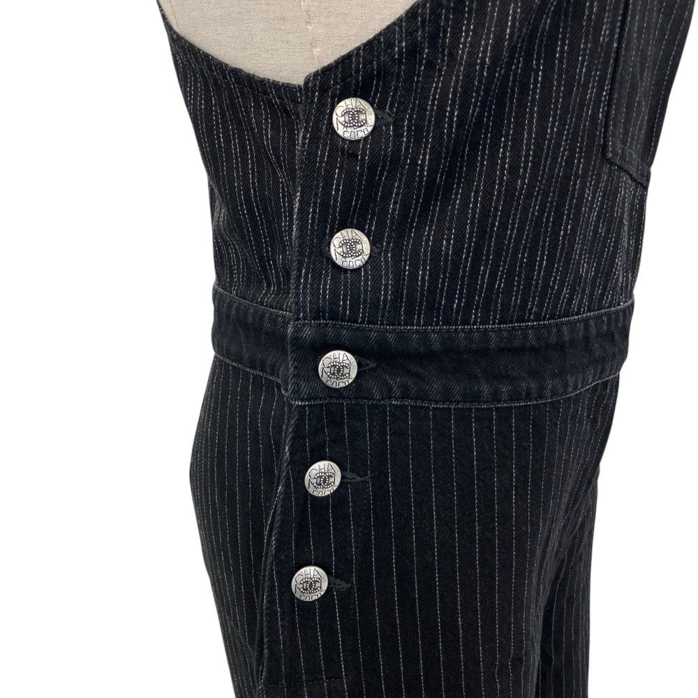 Chanel 22C CC Logo Button Stripe Overalls Black Spring Summer Fall Winter 38 — view 7