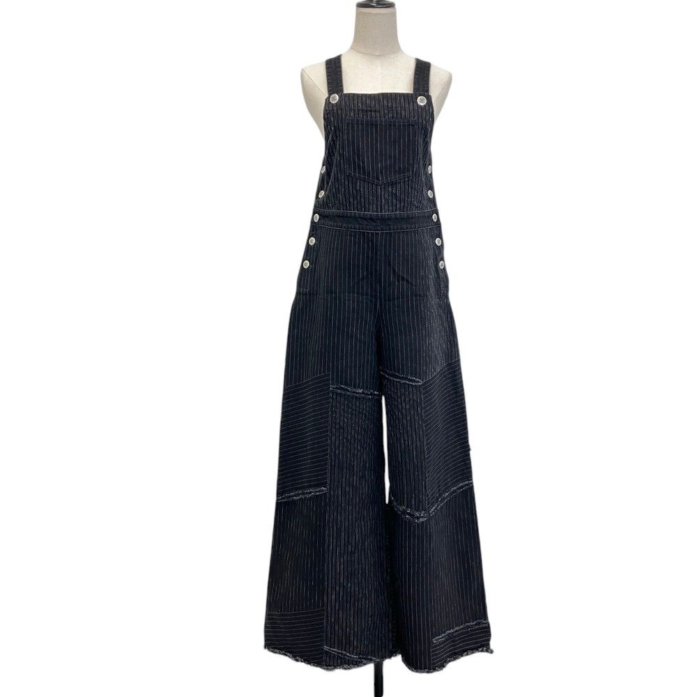 Chanel 22C CC Logo Button Stripe Overalls Black Spring Summer Fall Winter 38