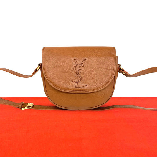 Saint Laurent Eve Vintage YSL Logo Leather Shoulder Bag Pochette Brown