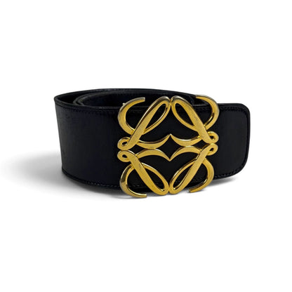 Loewe Anagram Belt Black Logo Buckle Thick Leather