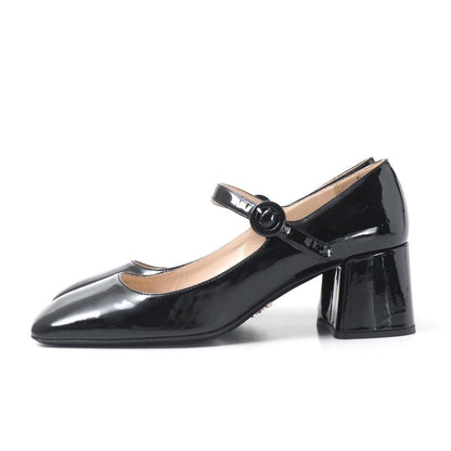 Prada Pumps Mary Jane Patent Square Toe Chunky Heel Strap/rb — view 2