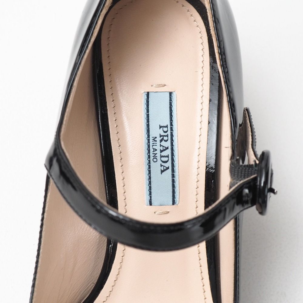 Prada Pumps Mary Jane Patent Square Toe Chunky Heel Strap/rb — view 6