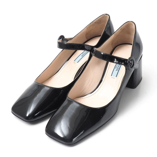 Prada Pumps Mary Jane Patent Square Toe Chunky Heel Strap/rb