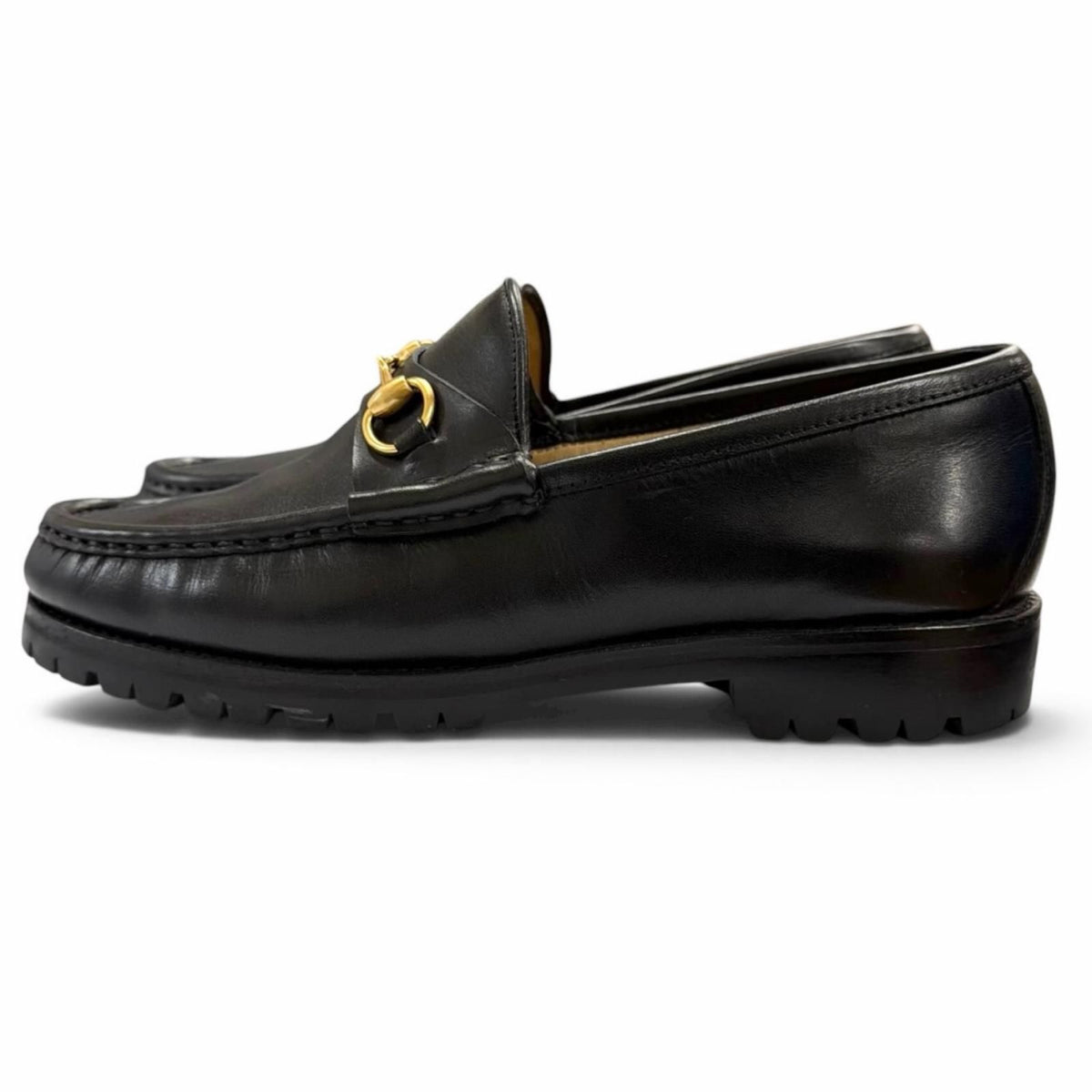 Gucci Horsebit Chip Lug Sole Leather Loafers Black Gold 5.5 — view 4
