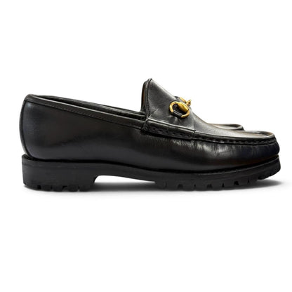 Gucci Horsebit Chip Lug Sole Leather Loafers Black Gold 5.5 — view 5