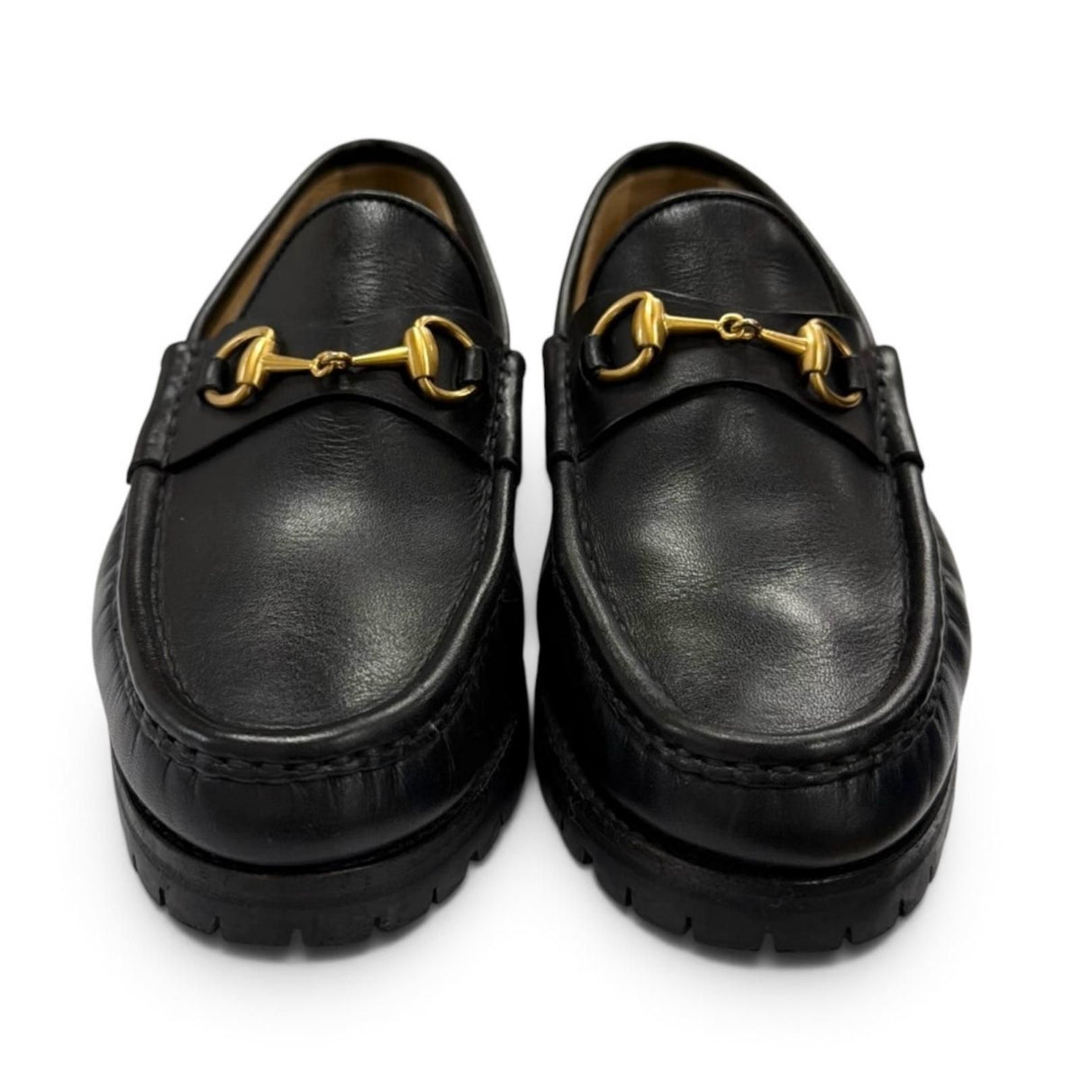Gucci Horsebit Chip Lug Sole Leather Loafers Black Gold 5.5 — view 2