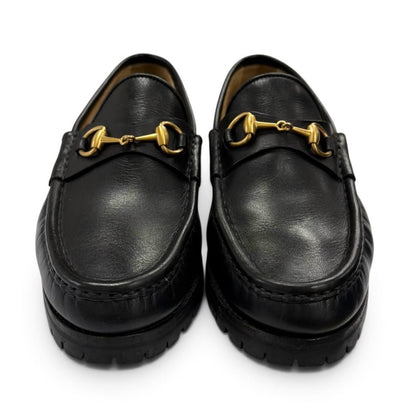 Gucci Horsebit Chip Lug Sole Leather Loafers Black Gold 5.5 — view 2