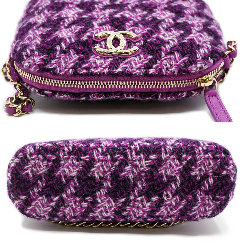 Chanel Chain Shoulder Bag Years Tweed Pink Purple Gold — view 3