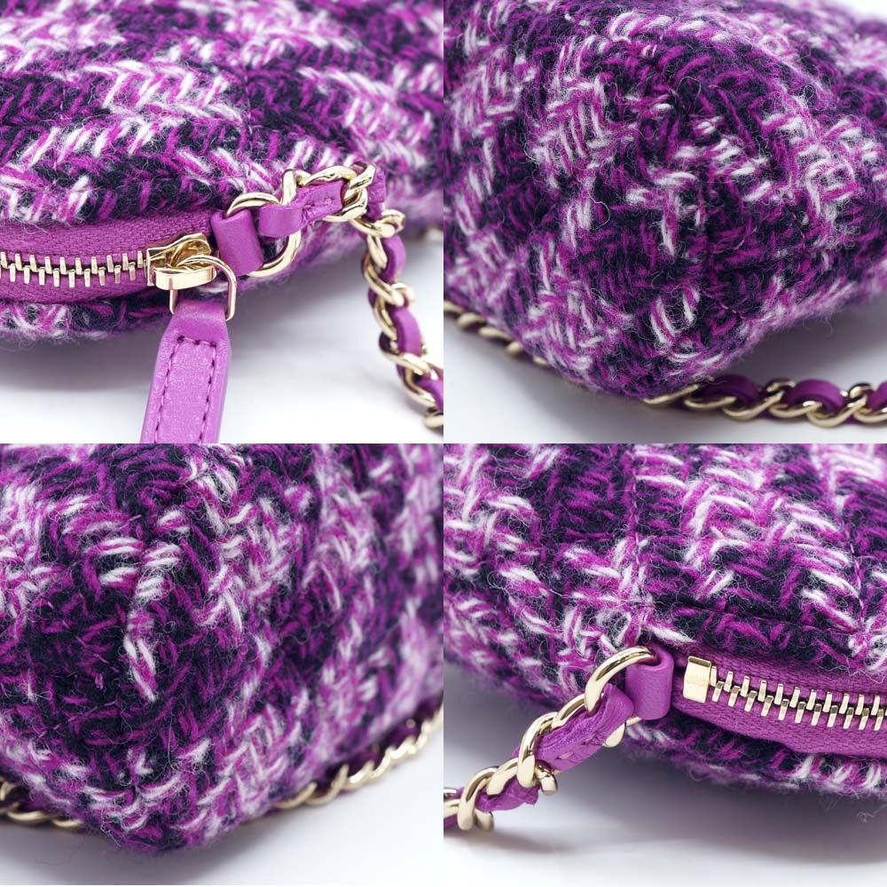 Chanel Chain Shoulder Bag Years Tweed Pink Purple Gold — view 4