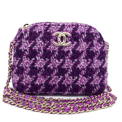 Chanel Chain Shoulder Bag Years Tweed Pink Purple Gold