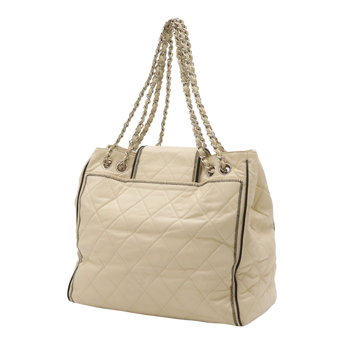 Chanel 2.55 Chain Tote Shoulder Bag Turnlock Leather White Silver — view 2