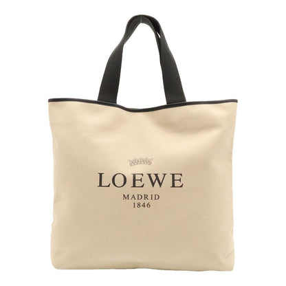 Loewe Logo Tote Shoulder Bag Canvas Leather Natural Black