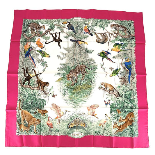 Hermes Scarf Carre 90 Equateur Animal Large Silk Red Multicolor