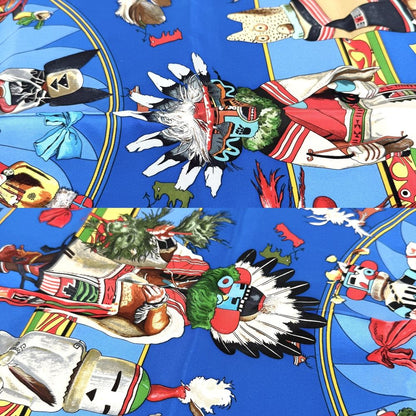 Hermes Scarf Carre 90 Kachinas Ethnic Items Silk Blue Multicolor — view 4