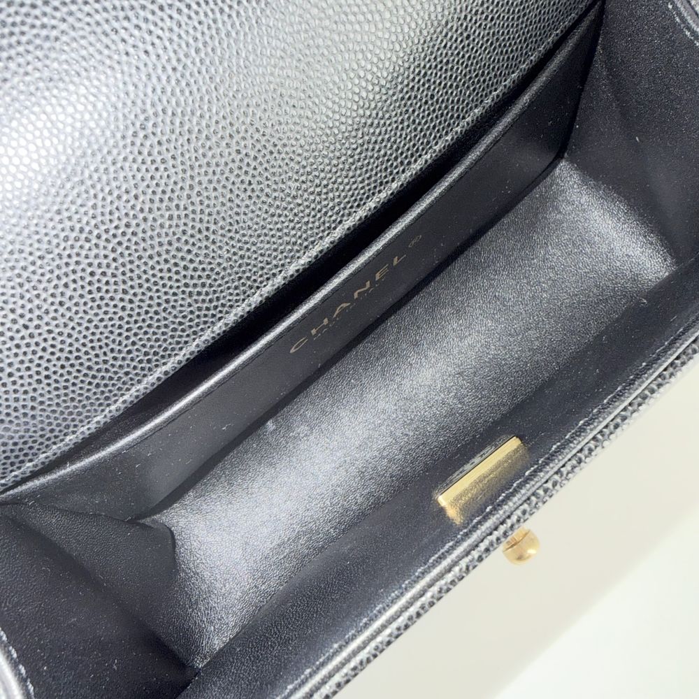 Chanel Shoulder Bag Quilted Boy CC Logo Crossbody Caviar Leather Black Gold — view 4