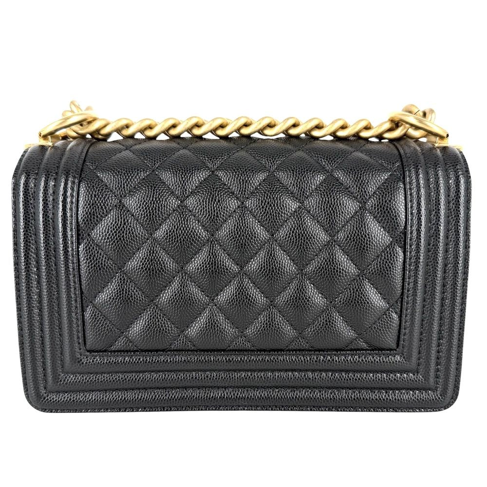 Chanel Shoulder Bag Quilted Boy CC Logo Crossbody Caviar Leather Black Gold — view 2