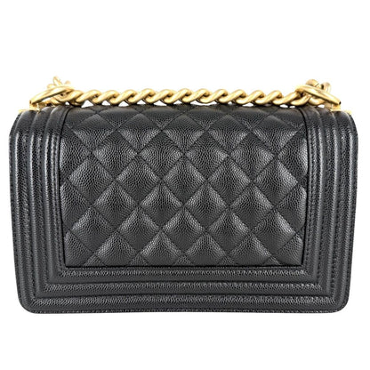 Chanel Shoulder Bag Quilted Boy CC Logo Crossbody Caviar Leather Black Gold — view 2