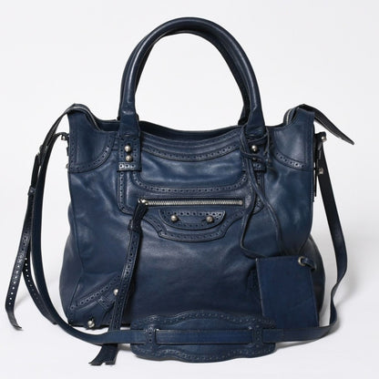 Balenciaga Riva City Liberty 2-Way Shoulder Bag Perforated Silver