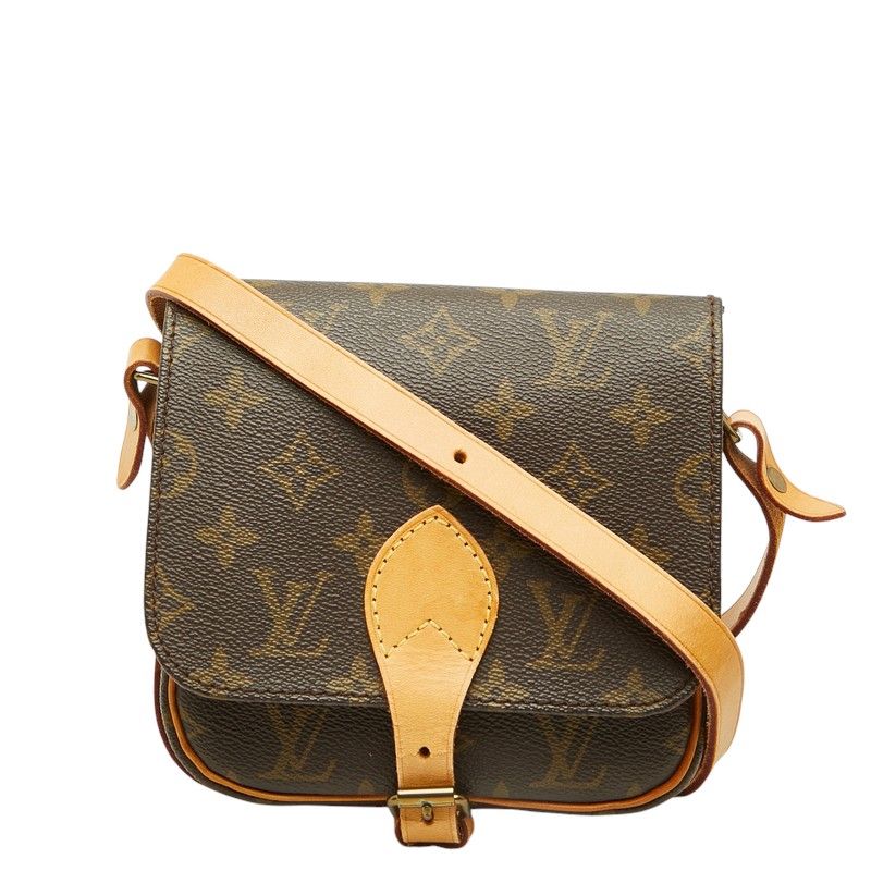 Louis Vuitton Monogram Mini Cartouchiere Crossbody Shoulder Bag Brown Leather
