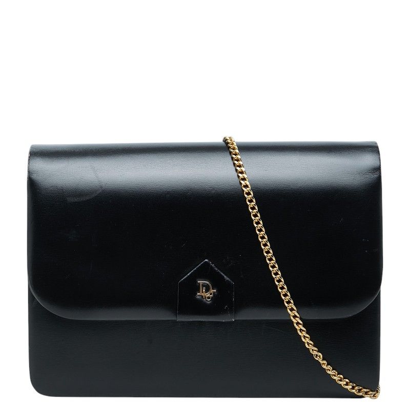 Dior Logo Flap Chain Shoulder Bag Black Leather