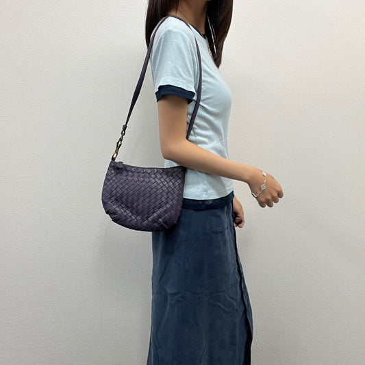Bottega Veneta Intrecciato Mini Shoulder Bag Leather Purple Gold Vintage