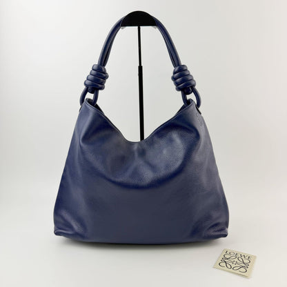 Loewe Anagram Embossed Ring Handle Hobo Shoulder Bag Leather Blue Vintage — view 2