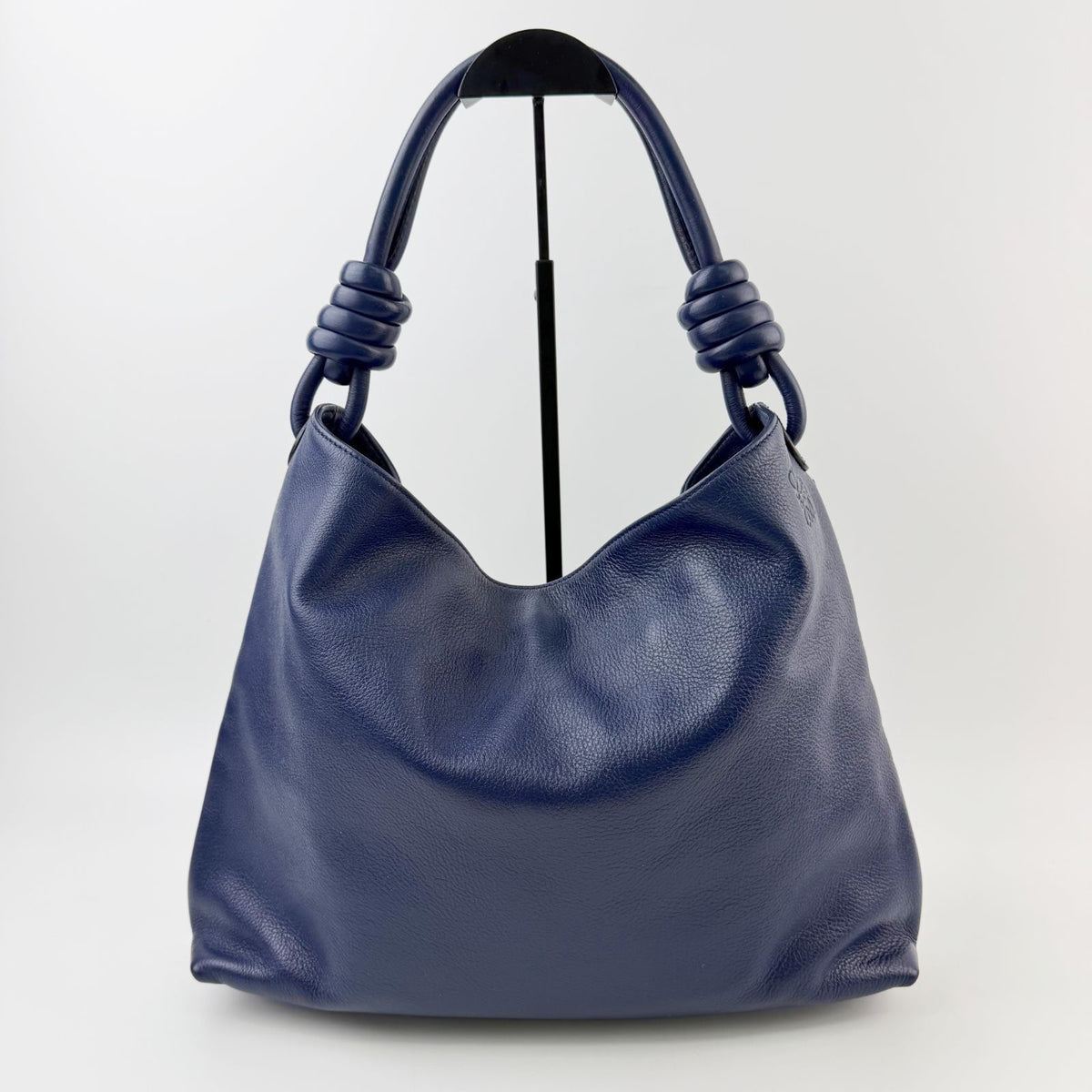 Loewe Anagram Embossed Ring Handle Hobo Shoulder Bag Leather Blue Vintage — view 3
