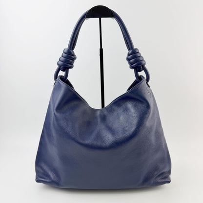 Loewe Anagram Embossed Ring Handle Hobo Shoulder Bag Leather Blue Vintage — view 3