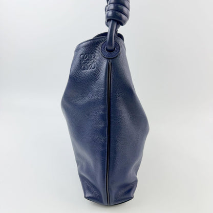 Loewe Anagram Embossed Ring Handle Hobo Shoulder Bag Leather Blue Vintage — view 5