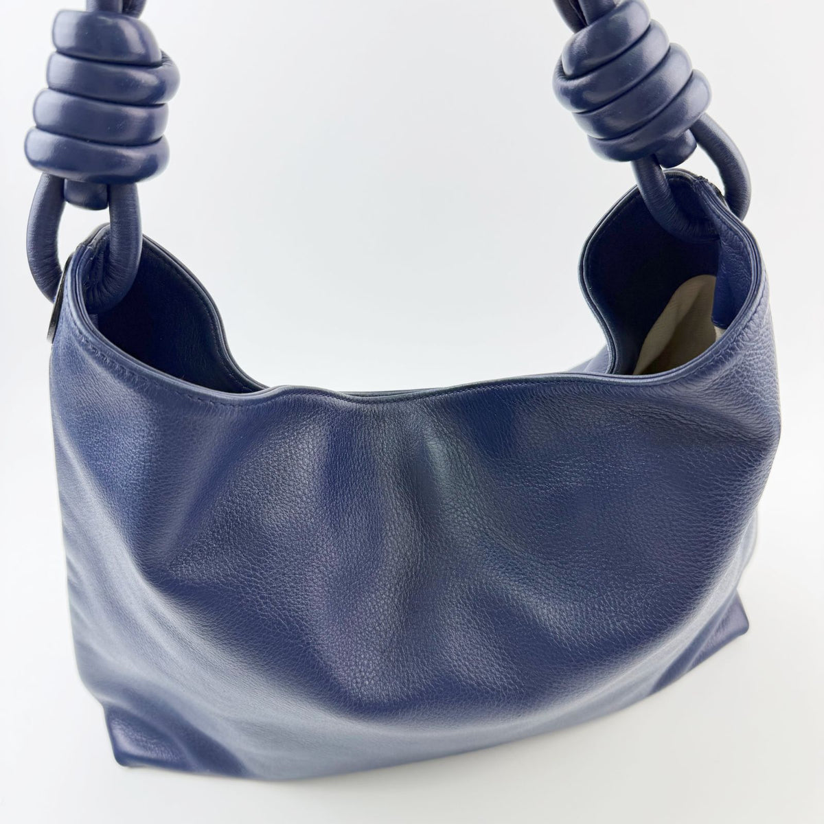 Loewe Anagram Embossed Ring Handle Hobo Shoulder Bag Leather Blue Vintage — view 7