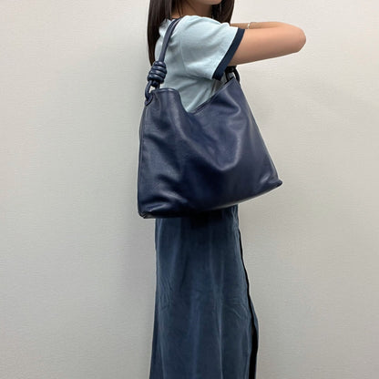 Loewe Anagram Embossed Ring Handle Hobo Shoulder Bag Leather Blue Vintage