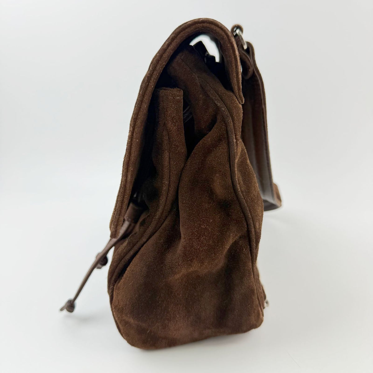 Chanel Triple CC Logo Drawstring Chain Strap Backpack Suede Leather Brown — view 6