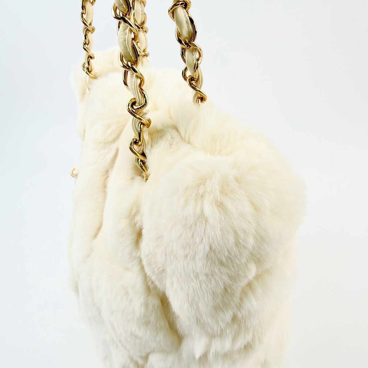 Chanel Patchwork Coco Charm Chain Tote Shoulder Bag Fur Leather Ivory Gold Seal — view 6