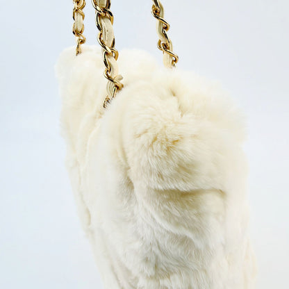 Chanel Patchwork Coco Charm Chain Tote Shoulder Bag Fur Leather Ivory Gold Seal — view 8