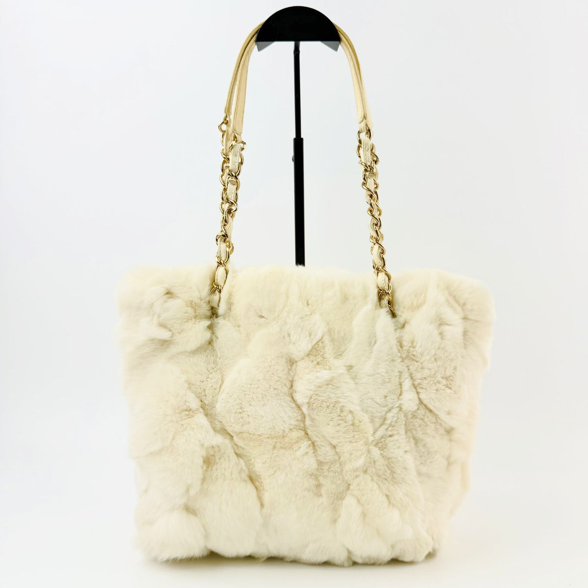 Chanel Patchwork Coco Charm Chain Tote Shoulder Bag Fur Leather Ivory Gold Seal — view 4