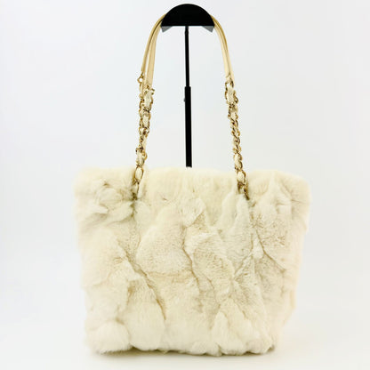 Chanel Patchwork Coco Charm Chain Tote Shoulder Bag Fur Leather Ivory Gold Seal — view 4